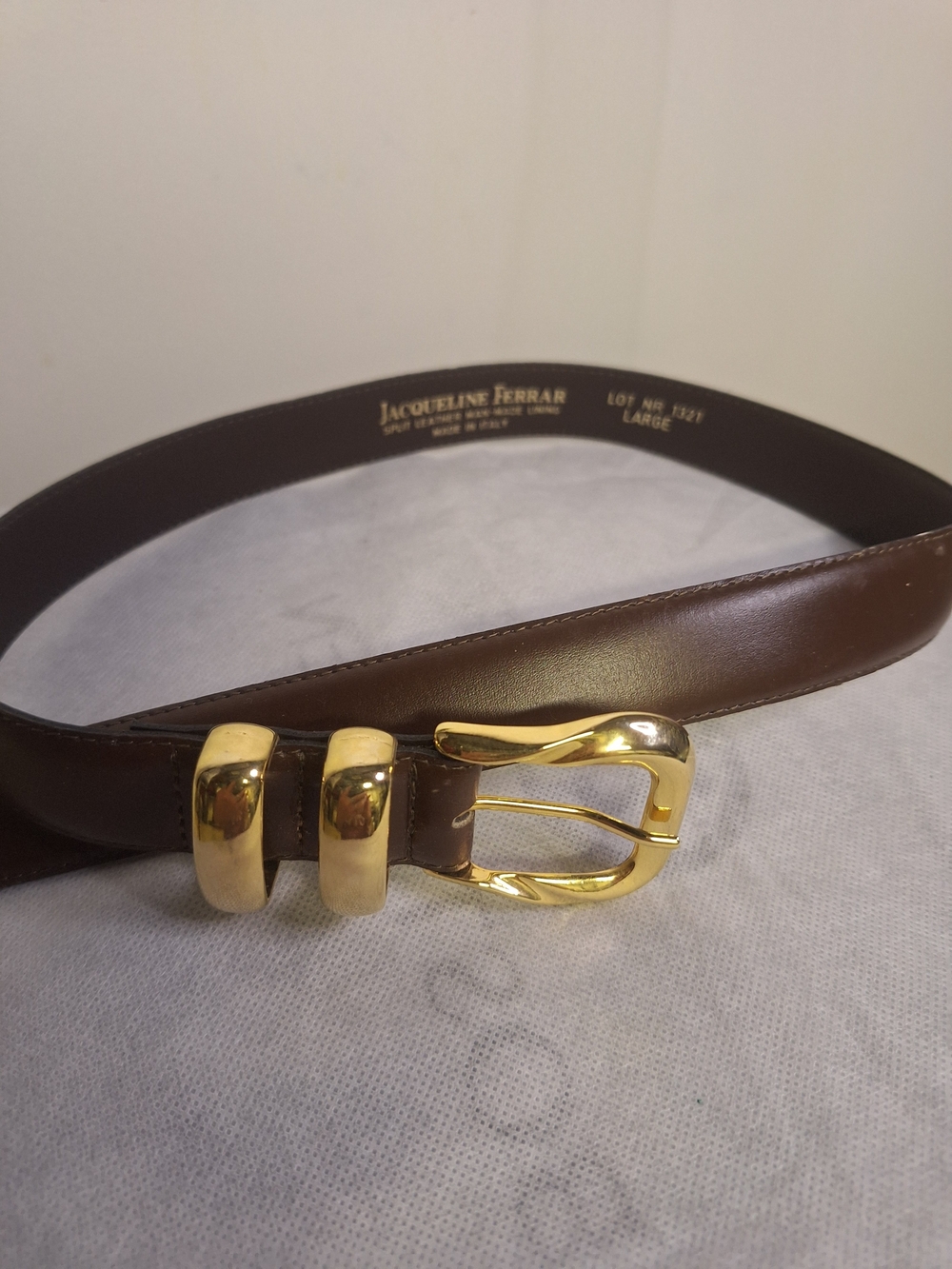 Jacqueline Ferrar Dark Brown Leather Belt with Gold Buckle Size Large